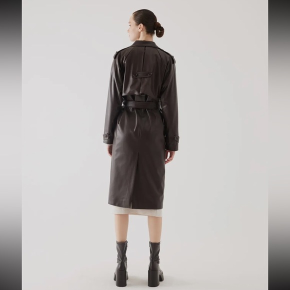 63 Fabulous Brown Detailed Vegan Leather Trench Coat - Picture 5 of 5